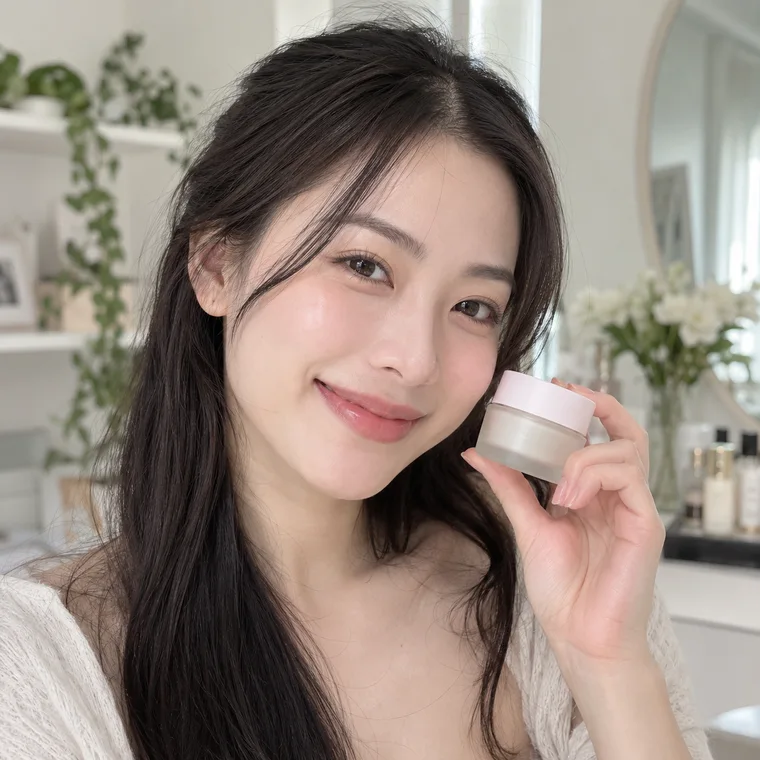 Creator cầm sản phẩm mỹ phẩm trước camera — ảnh minh họa